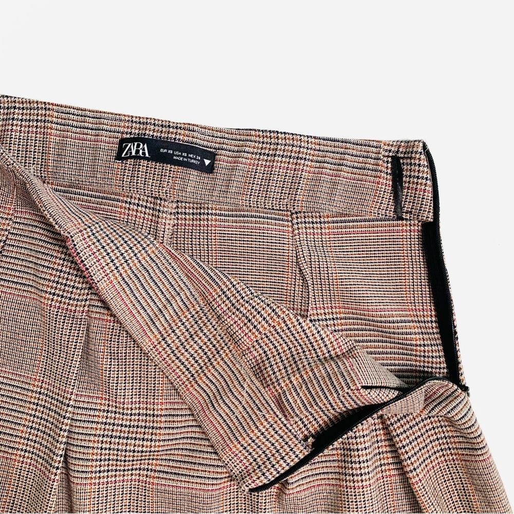 Zara Brown Plaid Mini Skirt High Waisted Size XS - Picture 8 of 10